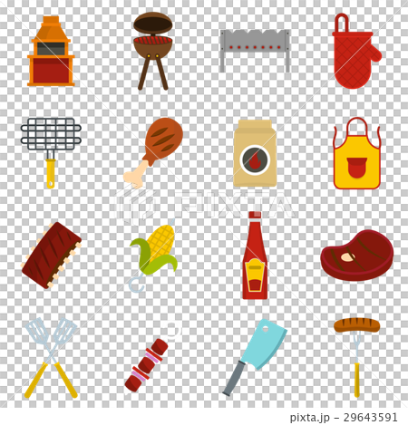 BBQ food icons set, flat style 29643591