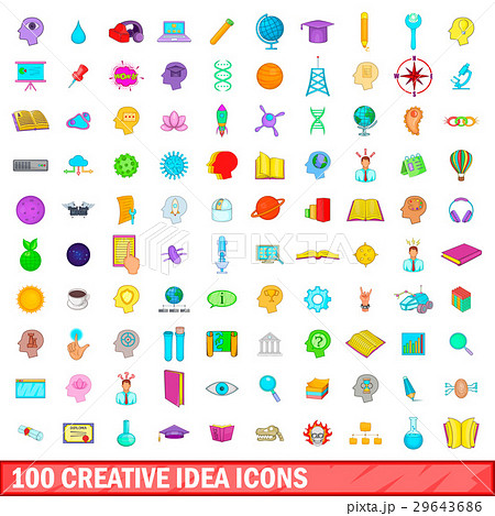 100 creative idea icons set, cartoon style 29643686