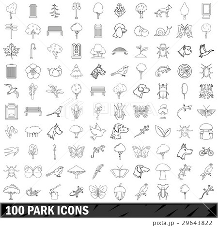 100 park icons set, outline style 29643822