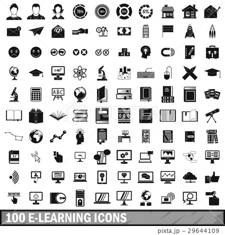 100 e-learning icons set in simple style 29644109