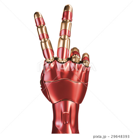The hand of an iron man. Red and gold coloring. 3d 29648393
