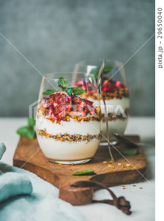 Healthy breakfast glasses with yougurt, granola Healthy breakfast glasses with yougurt, granola 29650040