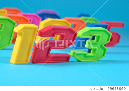Colorful plastic numbers 123 on a blue background Colorful plastic numbers 123 on a blue background 29653069