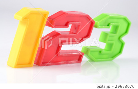 Colorful plastic numbers 123 on white 29653076