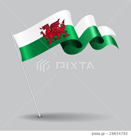 Welsh pin wavy flag. Vector illustration. Welsh pin wavy flag. Vector illustration. 29654793