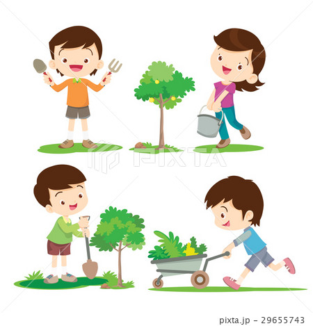 Children Involved In Gardeningのイラスト素材