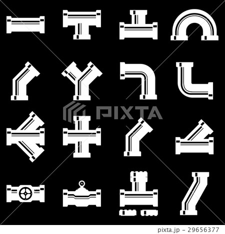 Vector white pipe fittings icon set 29656377