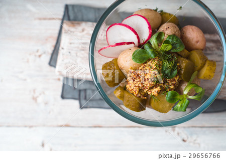 Vegetable salad in the glass bowl on the table Vegetable salad in the glass bowl on the table 29656766