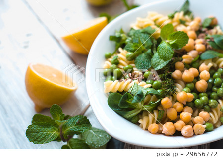 Pasta with peas and mint on the table horizontal 29656772