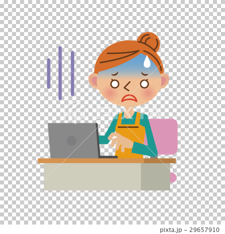 A housewife receiving shock while operating a personal computer A housewife receiving shock while operating a personal computer 29657910