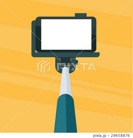 Selfie stick monopod with smartphone. 29658876