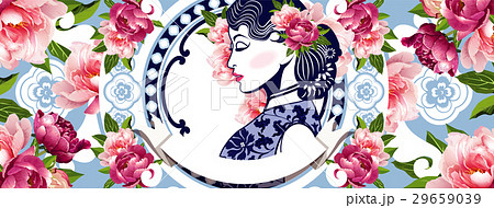 Vector Blue and White Chinese Lady in Retro Style Vector Blue and White Chinese Lady in Retro Style 29659039