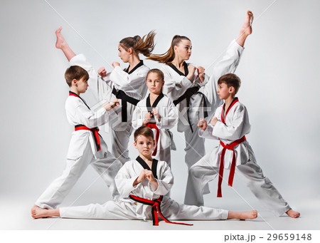 The studio shot of group of kids training karate 29659148
