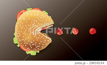 Vector Hamburger Eating Ketchup. Vector Hamburger Eating Ketchup. 29659244