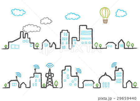 Cartoon hand drawing of small town. vector illustr 29659440