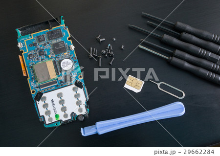 top view shot of a disassembled smartphone top view shot of a disassembled smartphone 29662284