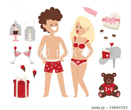 Cartoon young lovers couple valentine day signs Cartoon young lovers couple valentine day signs 29664595