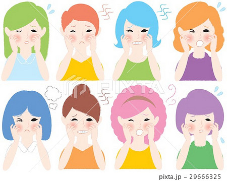 顔を掻く女性達のイラスト素材