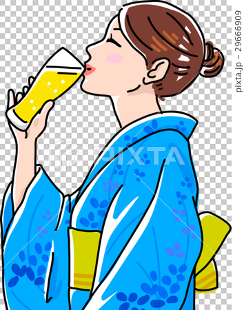 ビールを飲む浴衣の女性のイラスト素材