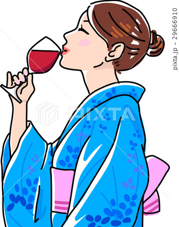 ワインを飲む浴衣の女性のイラスト素材 29666910 Pixta