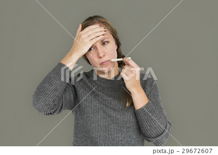 Caucasian Lady Sick Thermometer Concept Caucasian Lady Sick Thermometer Concept 29672607