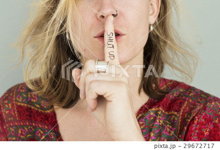 Woman Quiet Shut Up Secret Shh Portrait Concept 29672717
