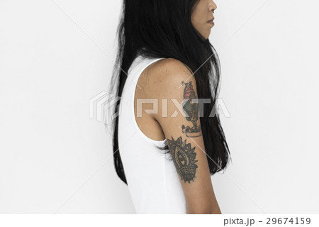 Asian Woman Tattoo Sideview 29674159