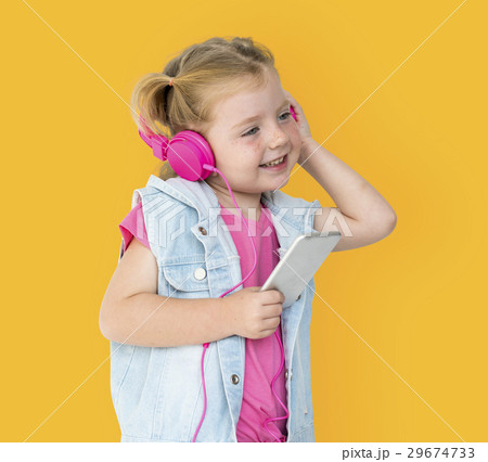 Little GIrl Smiling Happiness Music Headphones Little GIrl Smiling Happiness Music Headphones 29674733