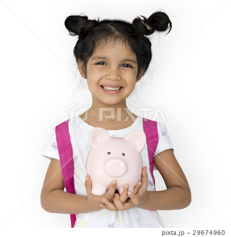 Kid Studio Shoot Gesture Piggybank Holding 29674960