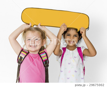 Little Children Holding Chat Box Cheerful Adorable 29675002
