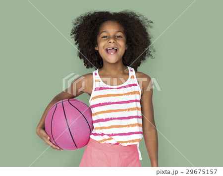 Little Girl Smiling Happiness Basketball Sport Portrait Little Girl Smiling Happiness Basketball Sport Portrait 29675157