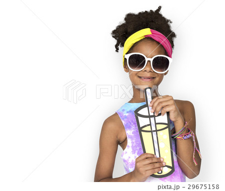 Little Girl Smiling Happiness Paper Craft Arts Drinks Studio Portrait Little Girl Smiling Happiness Paper Craft Arts Drinks Studio Portrait 29675158