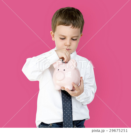 Kid Studio Shoot Gesture Piggybank Holding Kid Studio Shoot Gesture Piggybank Holding 29675251
