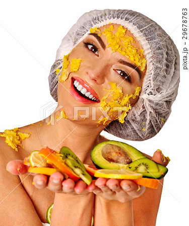 Facial mask from fruits for woman . Girl in Facial mask from fruits for woman . Girl in 29678763