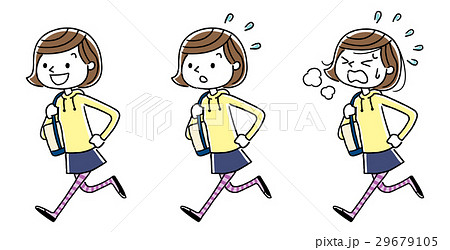 女の子 走る セット バリエーションのイラスト素材
