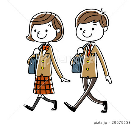 男子学生と女子学生 歩くのイラスト素材