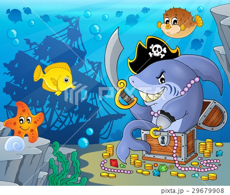 Pirate shark with treasure theme 2 29679908
