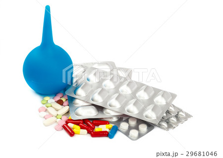 Pills in blister packs on white background. Pills in blister packs on white background. 29681046