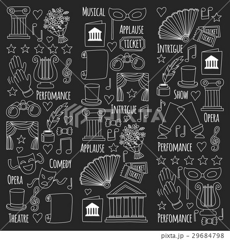 Hand drawn doodle Theatre set Vector illustration 29684798