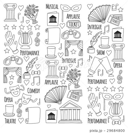 Hand drawn doodle Theatre set Vector illustration 29684800