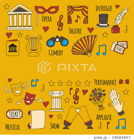 Hand drawn doodle Theatre set Vector illustration 29684807