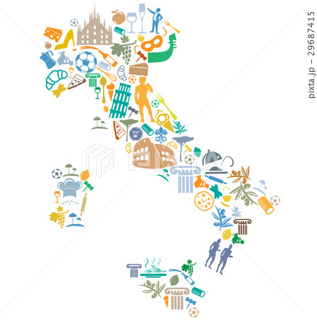 italian map with silhouette symbol set - Stock Illustration [29687415] -  PIXTA