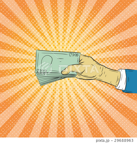 Hand holding money vector on halftone background.H 29688963