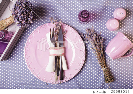 Rustic lavender table serving 29693012