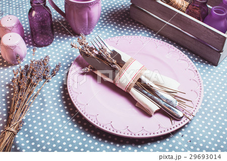 Rustic lavender table serving 29693014