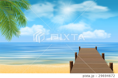 sea beach and wooden jetty 29694672