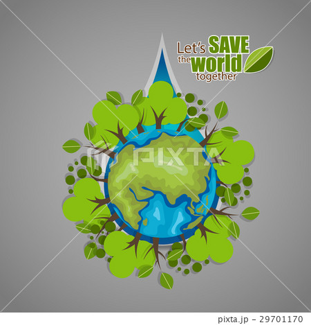 ECO FRIENDLY. Ecology concept with Green Eco Earth and Trees. Vector illustration 29701170