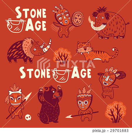 Funny vector set of prehistoric animals and people Funny vector set of prehistoric animals and people 29701683