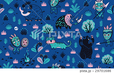 Stone Age vector pattern in blue colors 29701686