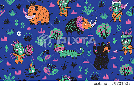 Stone Age vector pattern in blue colors 29701687